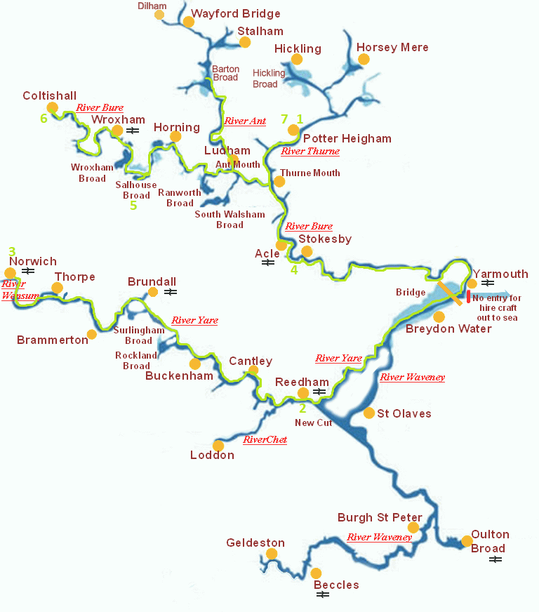 Norfolk Broads trip map